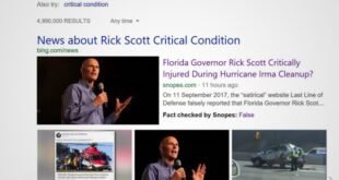 Bing fact check labels in search results