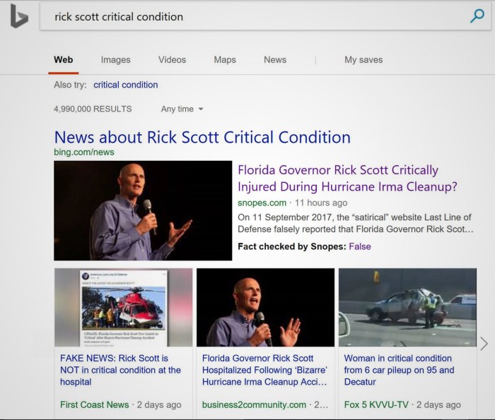 Bing fact check labels in search results