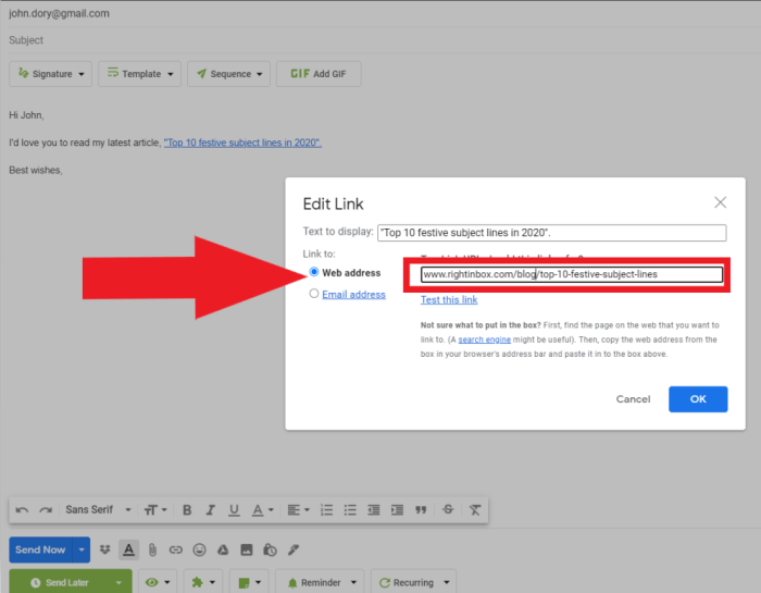 Gmail inbox address numbers clickable links