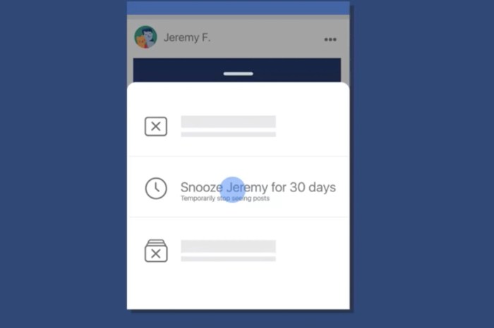 Facebook snooze button temporarily mute people